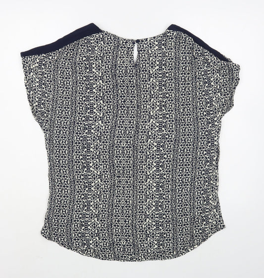Monsoon Womens Blue Geometric Viscose Basic Blouse Size 14 Scoop Neck