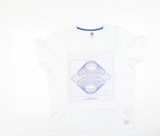 JACK AND JONES  Mens White  Cotton  T-Shirt Size XL Round Neck