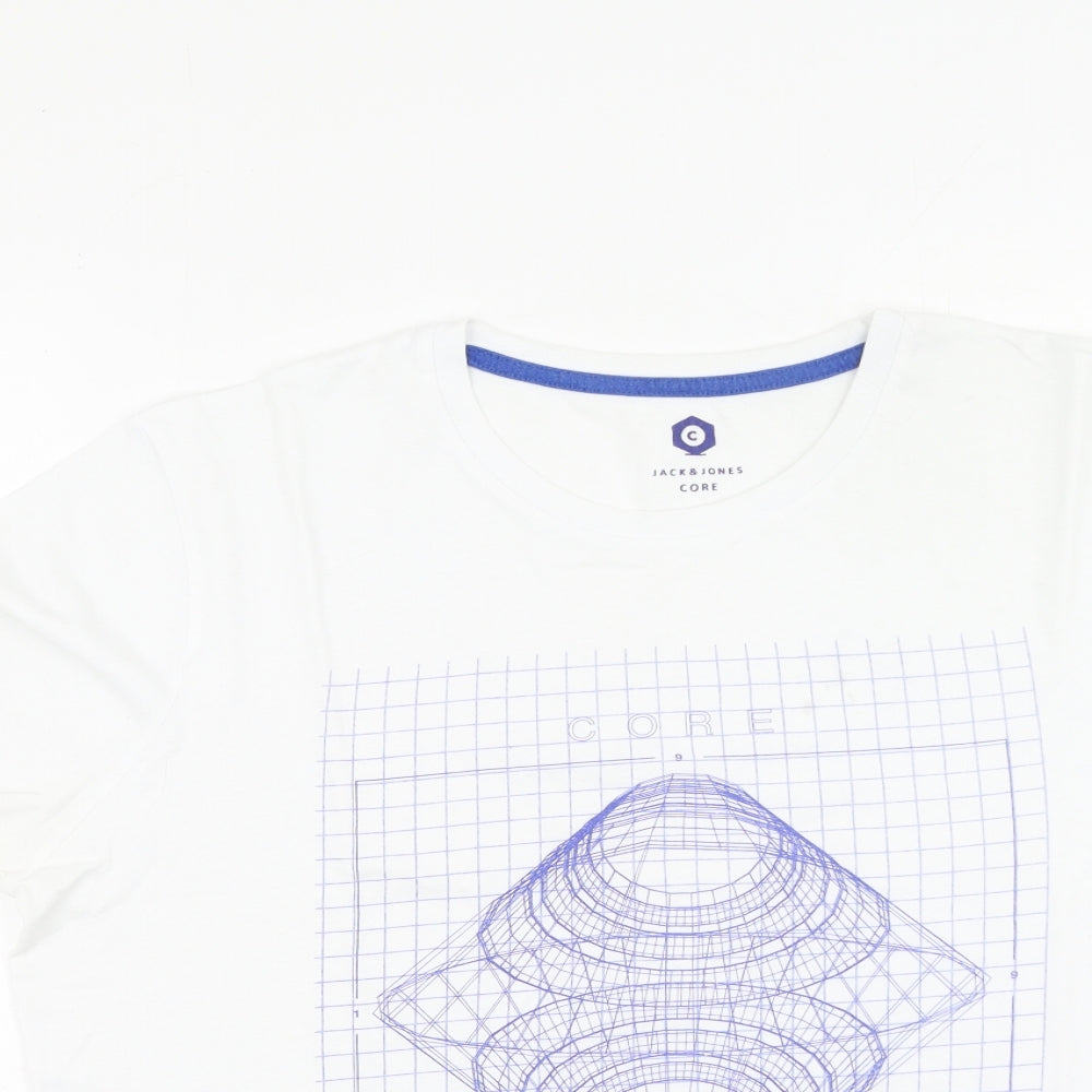 JACK AND JONES  Mens White  Cotton  T-Shirt Size XL Round Neck