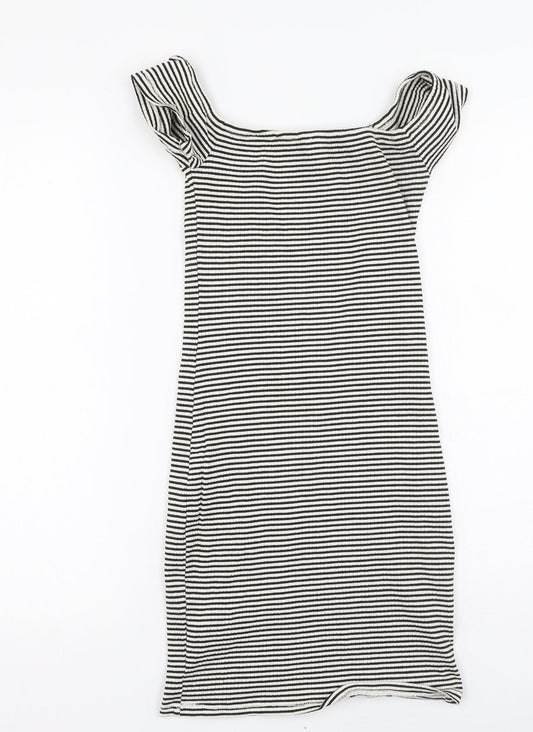 River Island Womens Black Striped Cotton Bodycon Size 6 Off the Shoulder