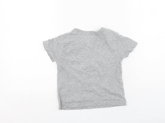 Primark Boys Grey Cotton Basic Casual Size 2-3 Years Round Neck - MONSTER