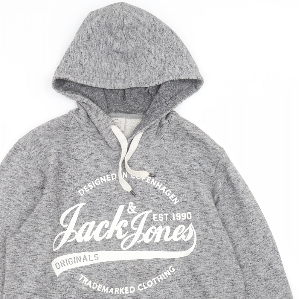 JACK & JONES Mens Grey Polyester Pullover Hoodie Size M