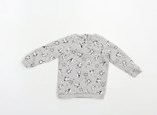 Matalan Baby Grey Geometric Cotton Pullover Jumper Size 9-12 Months Button - Panda Print