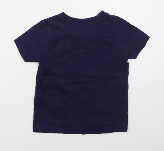 F&F Boys Blue Cotton Basic T-Shirt Size 12-18 Months Crew Neck Pullover - Euro 2020