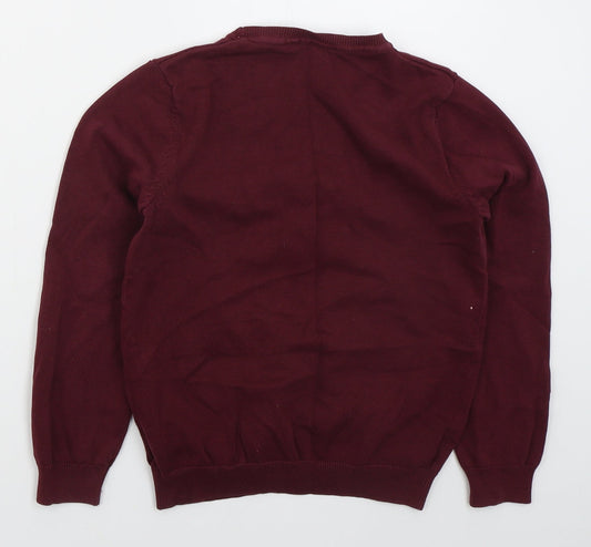 George Girls Red V-Neck Cotton Cardigan Jumper Size 8-9 Years Button - Burgundy