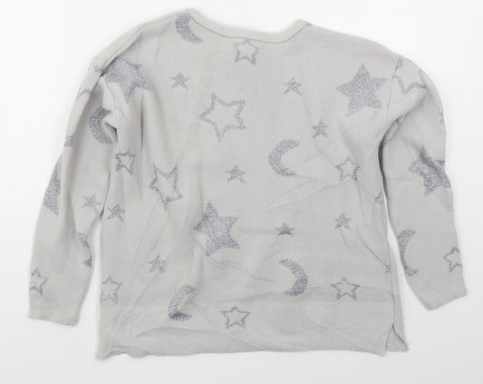 Nula Bug Girls Grey Crew Neck Nylon Pullover Jumper Size 7-8 Years Pullover - Stars and Moons