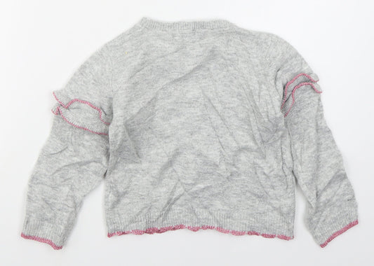 Marks and Spencer Girls Grey Crew Neck Acrylic Pullover Jumper Size 5-6 Years Pullover