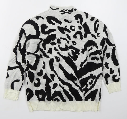 SheIn Girls White Mock Neck Animal Print Acrylic Pullover Jumper Size 10 Years Pullover
