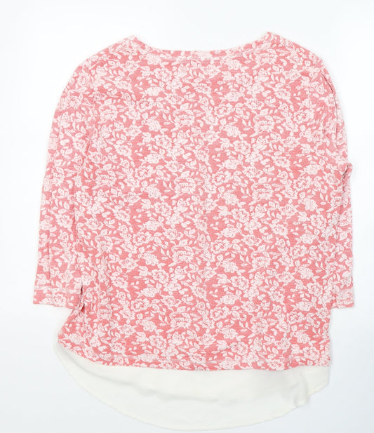 Dunnes Stores Womens Red Floral Cotton Jersey Blouse Size M Round Neck