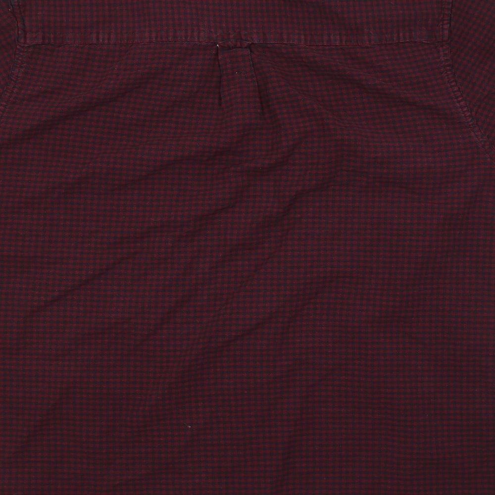 BURTONS MENSWEAR Mens Red Check Cotton Button-Up Size 44 Collared Button