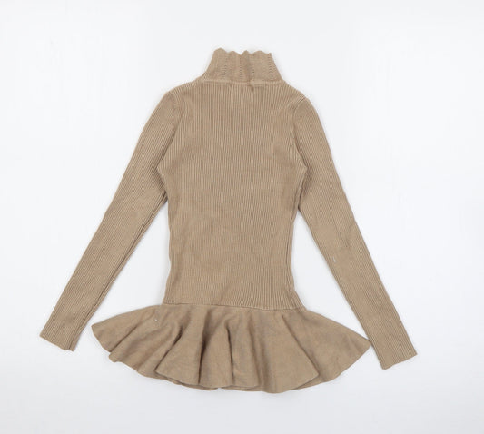Yoyo S Girls Beige Cotton Jumper Dress Size 12 Months High Neck