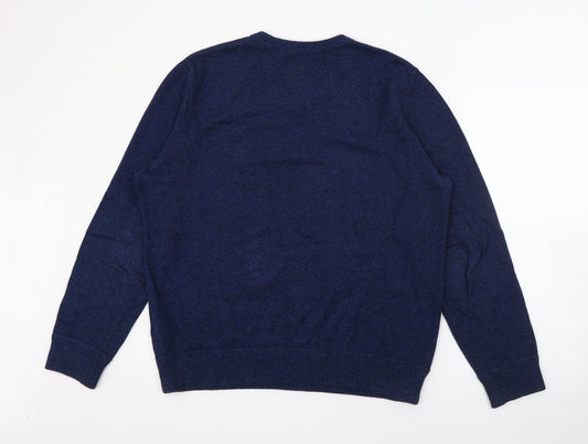 American Eagle Outfitters Mens Blue V-Neck Cotton Pullover Jumper Size L