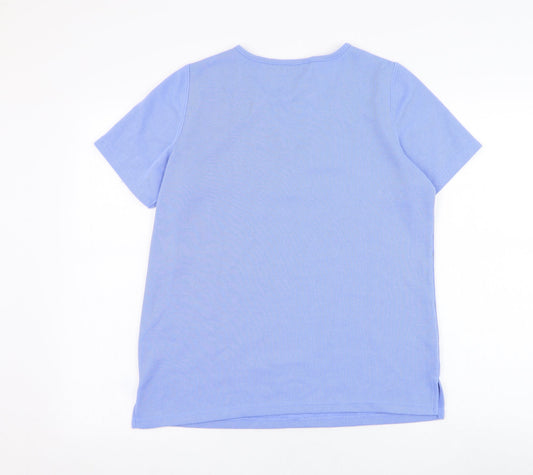 BM Womens Blue Polyester Basic T-Shirt Size S V-Neck