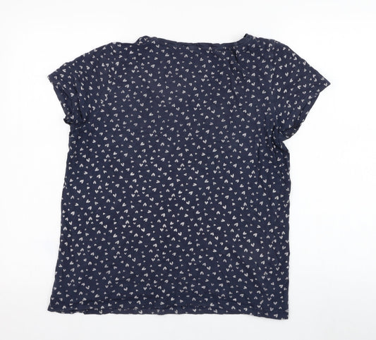 TOM TAILOR Womens Blue Cotton Basic T-Shirt Size L Round Neck - Heart