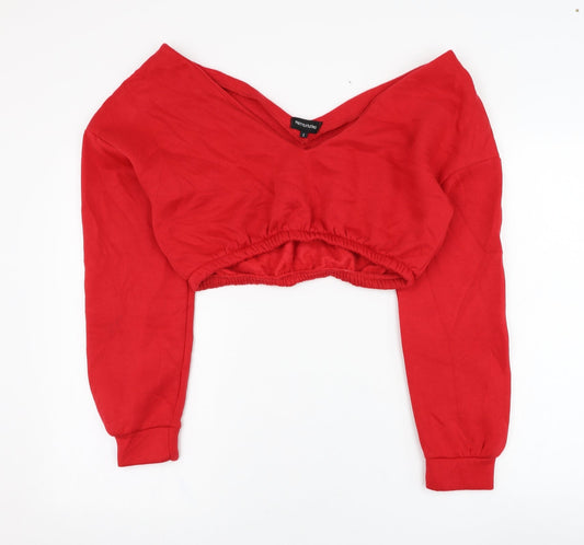 PRETTYLITTLETHING Womens Red Polyester Pullover Sweatshirt Size S Pullover - Cropped