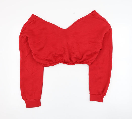 PRETTYLITTLETHING Womens Red Polyester Pullover Sweatshirt Size S Pullover - Cropped