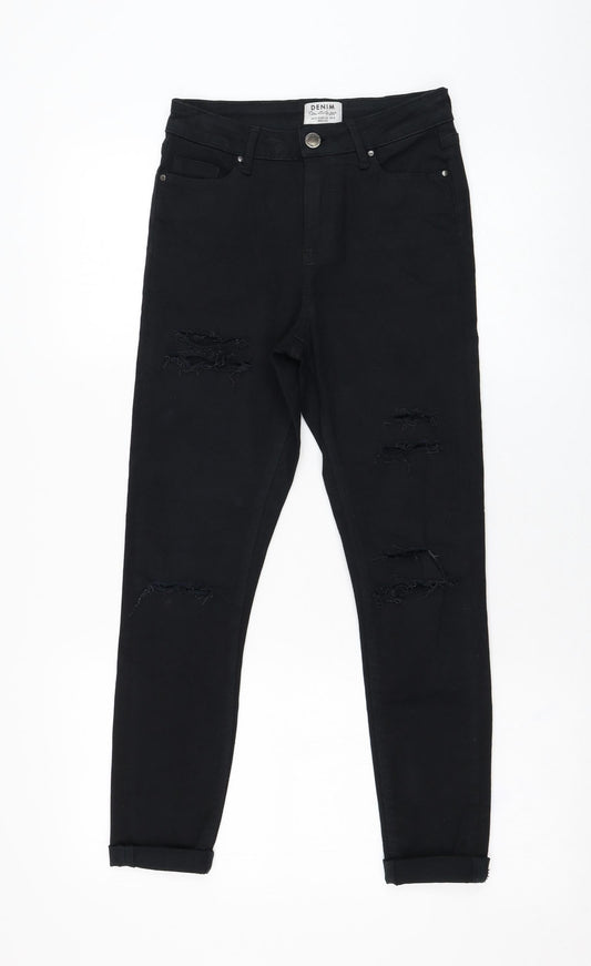 Miss Selfridge Womens Black Cotton Skinny Jeans Size 8 L24 in Regular Zip