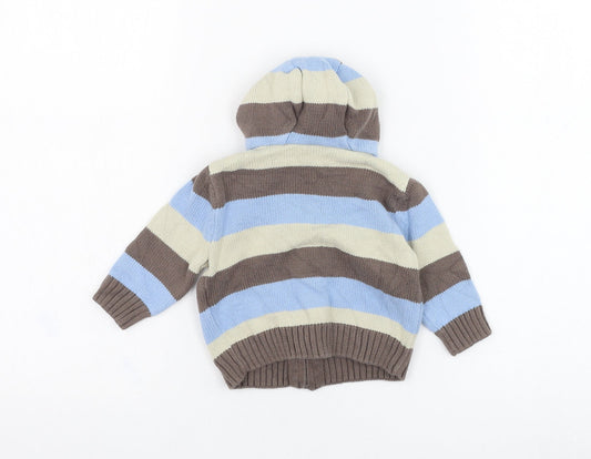 Mothercare Boys Brown Striped Cotton Full Zip Jumper Size 3-6 Months Zip