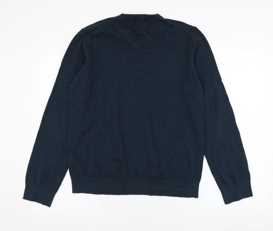 H&M Mens Green V-Neck Cotton Pullover Jumper Size M