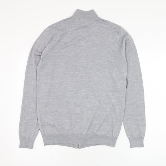 The Savile Row Mens Grey Wool Full Zip Sweatshirt Size S