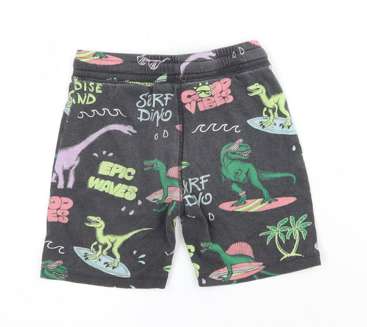 H&M Boys Multicoloured Cotton Sweat Shorts Size 5-6 Years Regular Drawstring - Dinosaur. Surfing