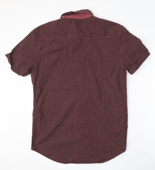 Be the revolution Mens Red Polka Dot Polyester Polo Size L Collared Button