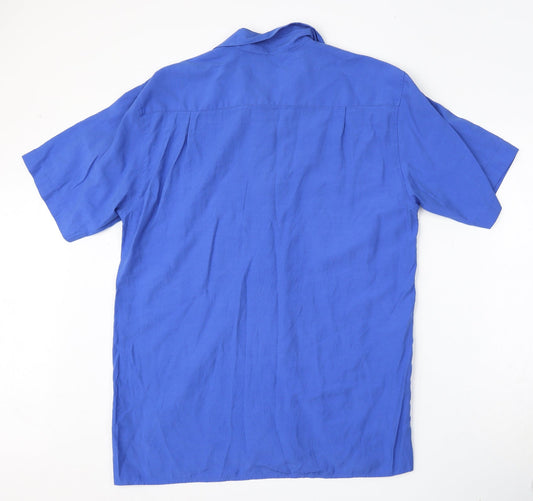 Cedar Wood State Mens Blue Viscose Polo Size S Collared Button