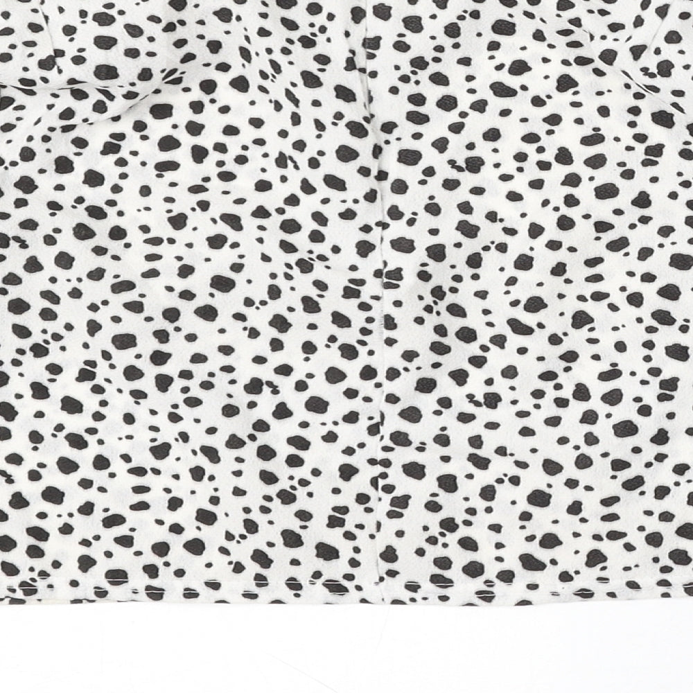 PRETTYLITTLETHING Womens White Animal Print Polyester Basic Blouse Size 6 Round Neck