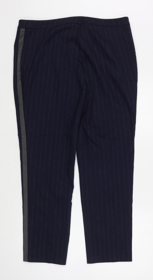 Rosso35 Womens Blue Striped Polyester Trousers Size 22 L29 in Regular Zip