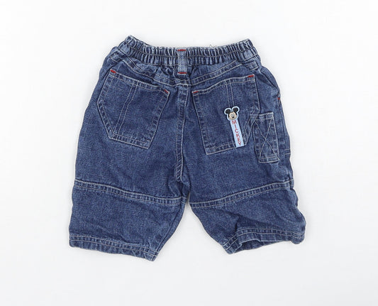Preworn Boys Blue Cotton Cropped Jeans Size 0-3 Months - Mickey Mouse