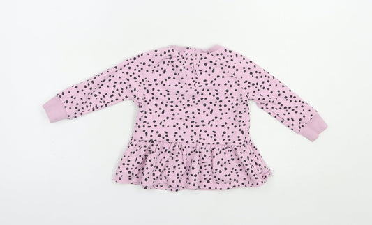 Dunnes Stores Baby Pink Animal Print Cotton Pullover Jumper Size 9-12 Months Snap - Love