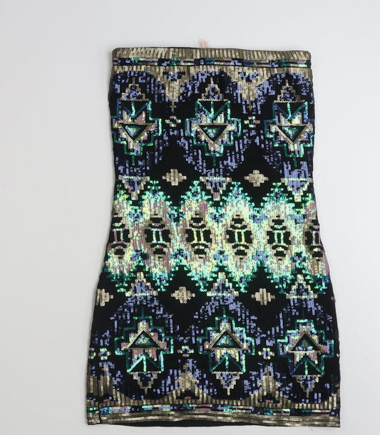 Sweewe Paris Womens Black Geometric Viscose Bodycon Size M Off the Shoulder Pullover - Size M-L