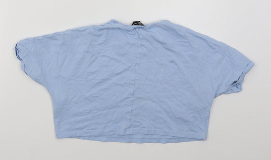 New Look Girls Blue Cotton Cropped T-Shirt Size 9 Years Crew Neck Pullover