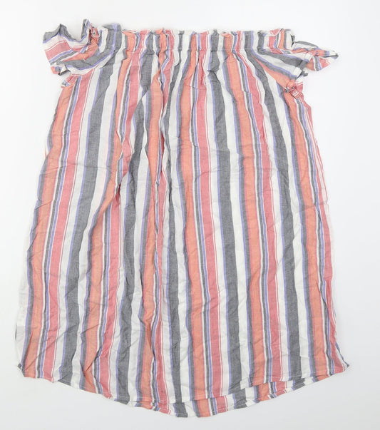 Papaya Womens Red Striped Viscose A-Line Size 10 Off the Shoulder Pullover