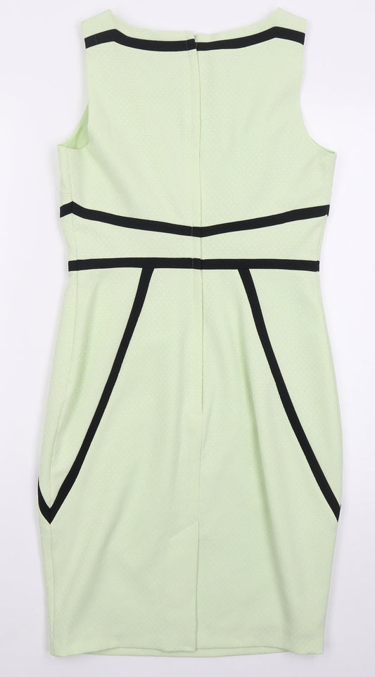 Dorothy Perkins Womens Green Geometric Polyester Pencil Dress Size 10 Boat Neck Zip