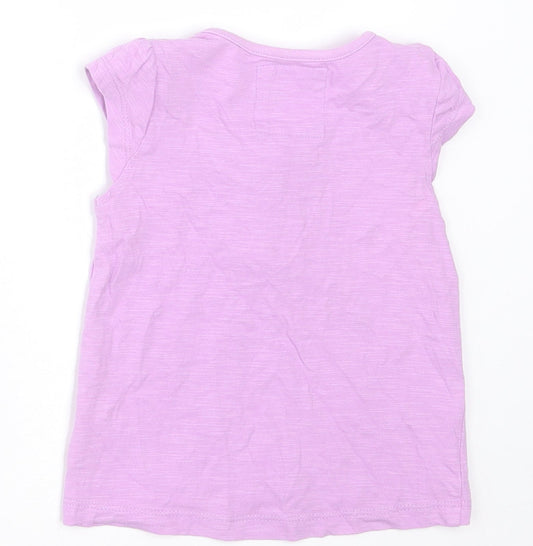 TU Girls Purple Cotton Basic T-Shirt Size 6-9 Months Crew Neck Button