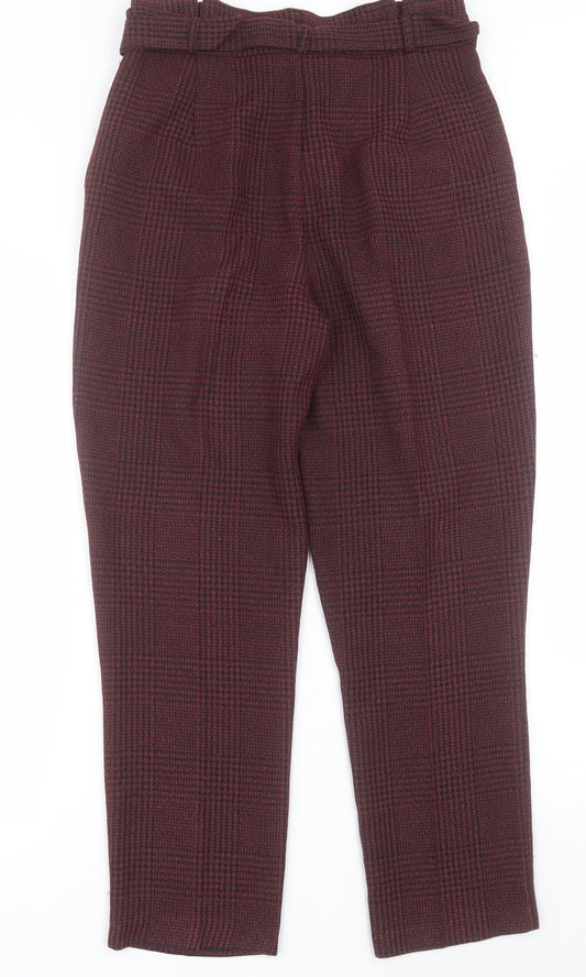 New Look Womens Red Plaid Polyester Trousers Size 8 L28 in Regular Hook & Eye