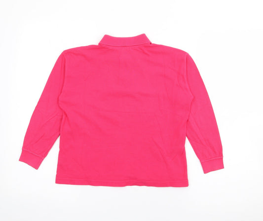 United Colors of Benetton Girls Pink Cotton Pullover Polo Size S Collared Button