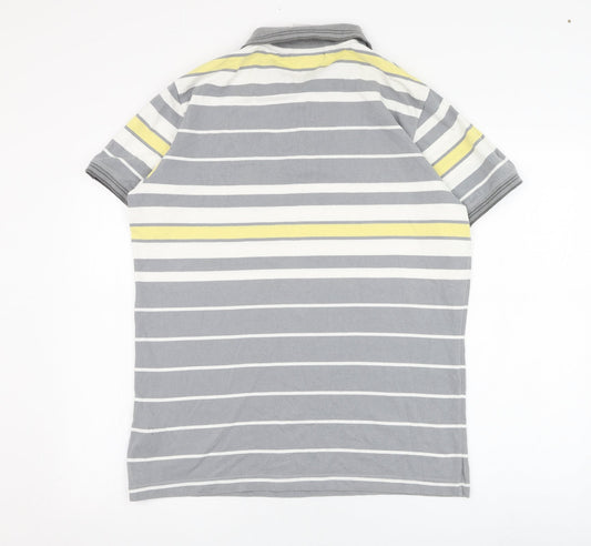 T-Sport Mens Grey Striped Cotton Polo Size L Collared Pullover