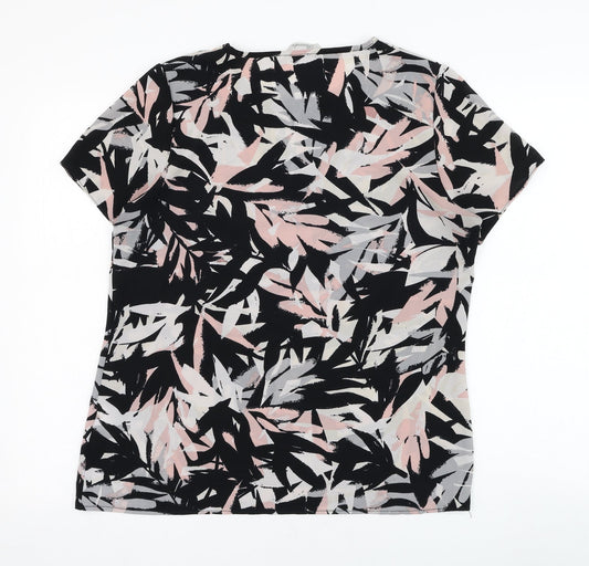 Peacocks Womens Black Geometric Polyester Tunic T-Shirt Size 10 Round Neck
