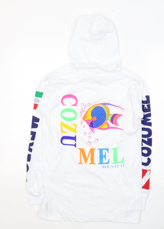 La Laguna Womens White Cotton Pullover Hoodie Size S Pullover - Cozumel Mexico