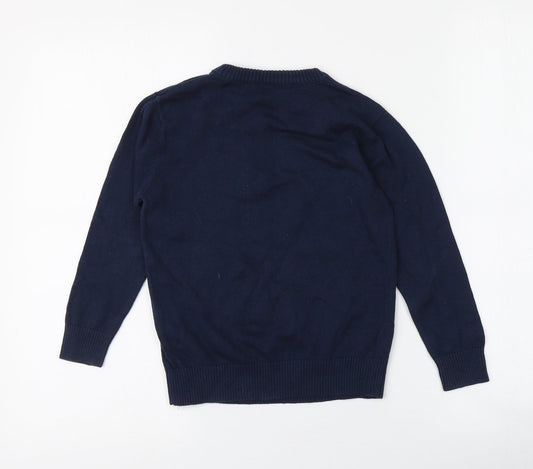 George Boys Blue Round Neck 100% Cotton Pullover Jumper Size 5-6 Years - Santa Pattern