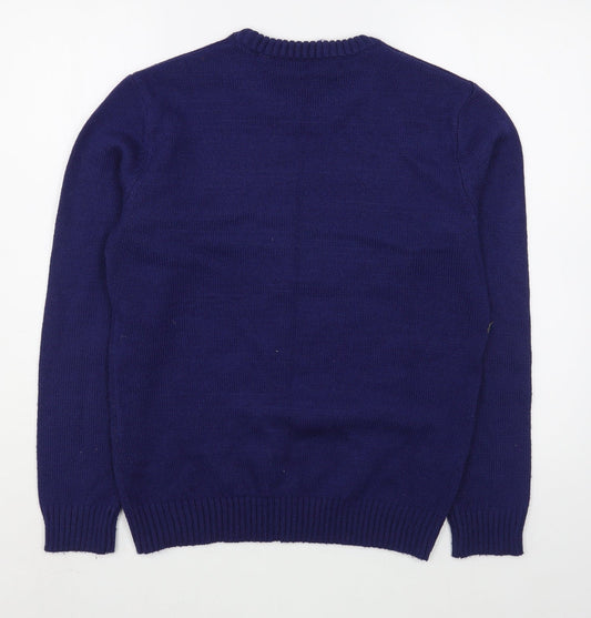 Preworn Mens Blue Round Neck Acrylic Pullover Jumper Size S