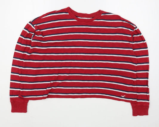 Hollister Womens Red Boat Neck Striped 100% Cotton Pullover Jumper Size M