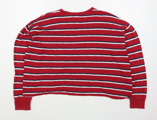 Hollister Womens Red Boat Neck Striped 100% Cotton Pullover Jumper Size M
