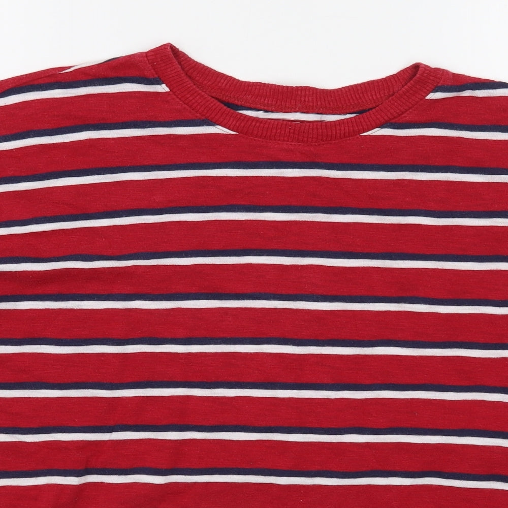 Hollister Womens Red Boat Neck Striped 100% Cotton Pullover Jumper Size M