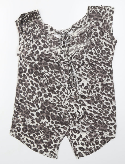 NEXT Womens Brown Animal Print Viscose Basic Tank Size M V-Neck