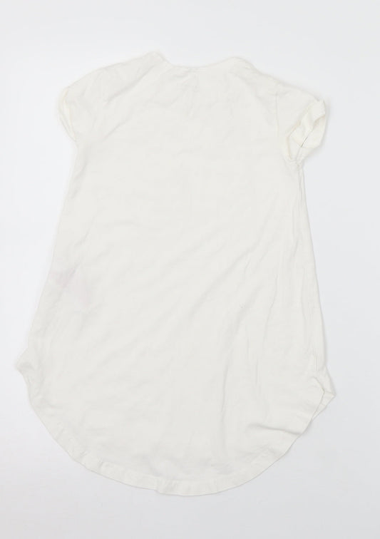 name it Girls White Floral Cotton Tunic T-Shirt Size 6 Years Crew Neck - Slogan