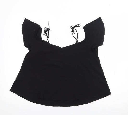 Topshpo Womens Black Polyester Basic Blouse Size 8 V-Neck