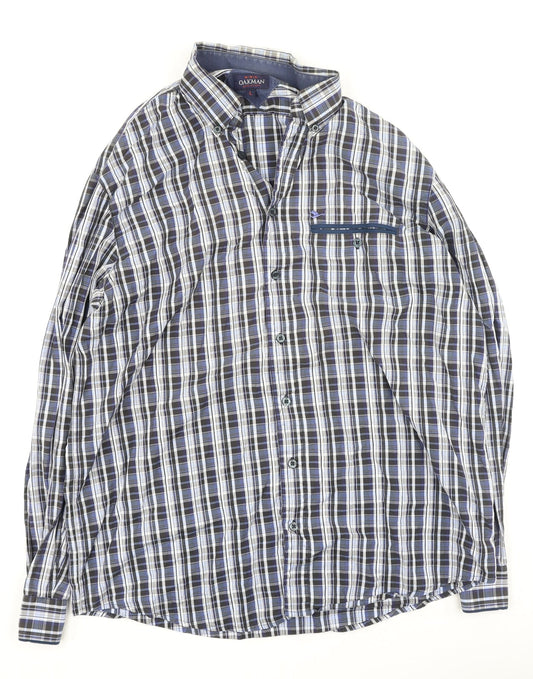 Oakman Mens Blue Plaid Cotton Polo Size L Collared